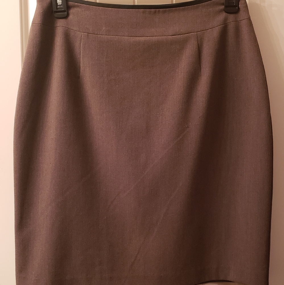 Brown Pencil Skirt with black 'leather' waist trim
